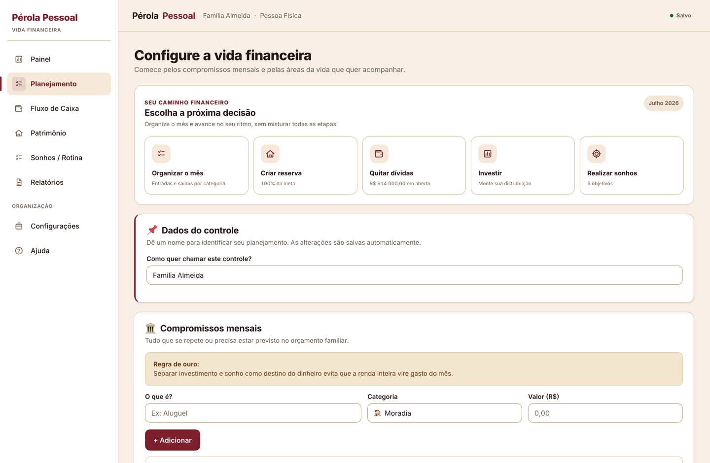 Planejamento — compromissos do mês